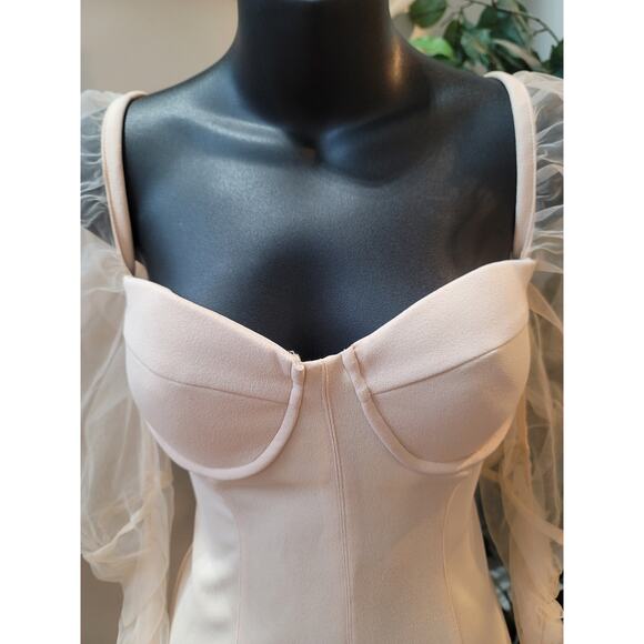 Womens Cocktail Dress Medium Pink Sheer Long Sleeve Mesh Bustier Bodycon Party - Picture 6 of 11